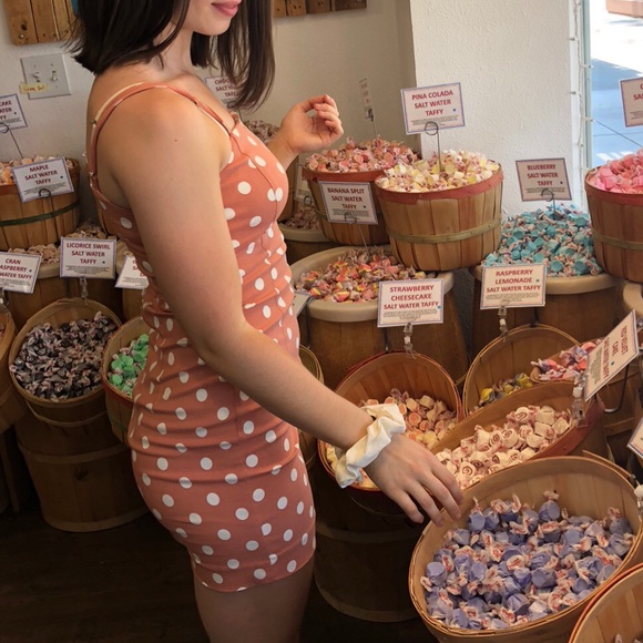 Forever 21 Polka Dot Bodycon Fitted Pink Dress S - Picture 2 of 5